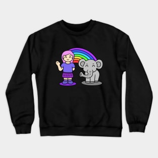 Cute girl with elephant Crewneck Sweatshirt